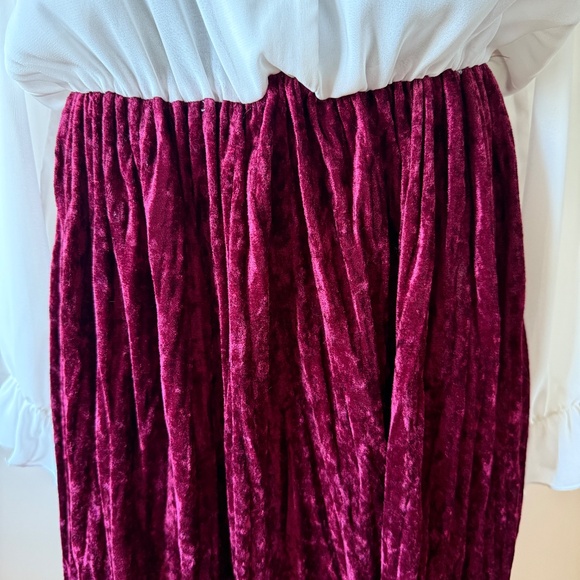 Unique Vintage 90s Burgundy Velvet Ruffle Blouse Dress - Picture 6 of 9